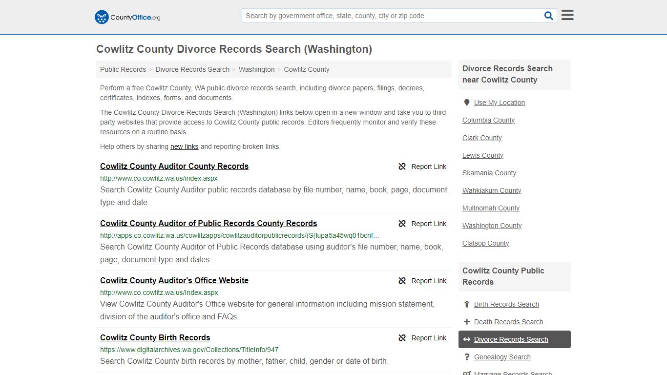 Cowlitz County Divorce Records Search (Washington)