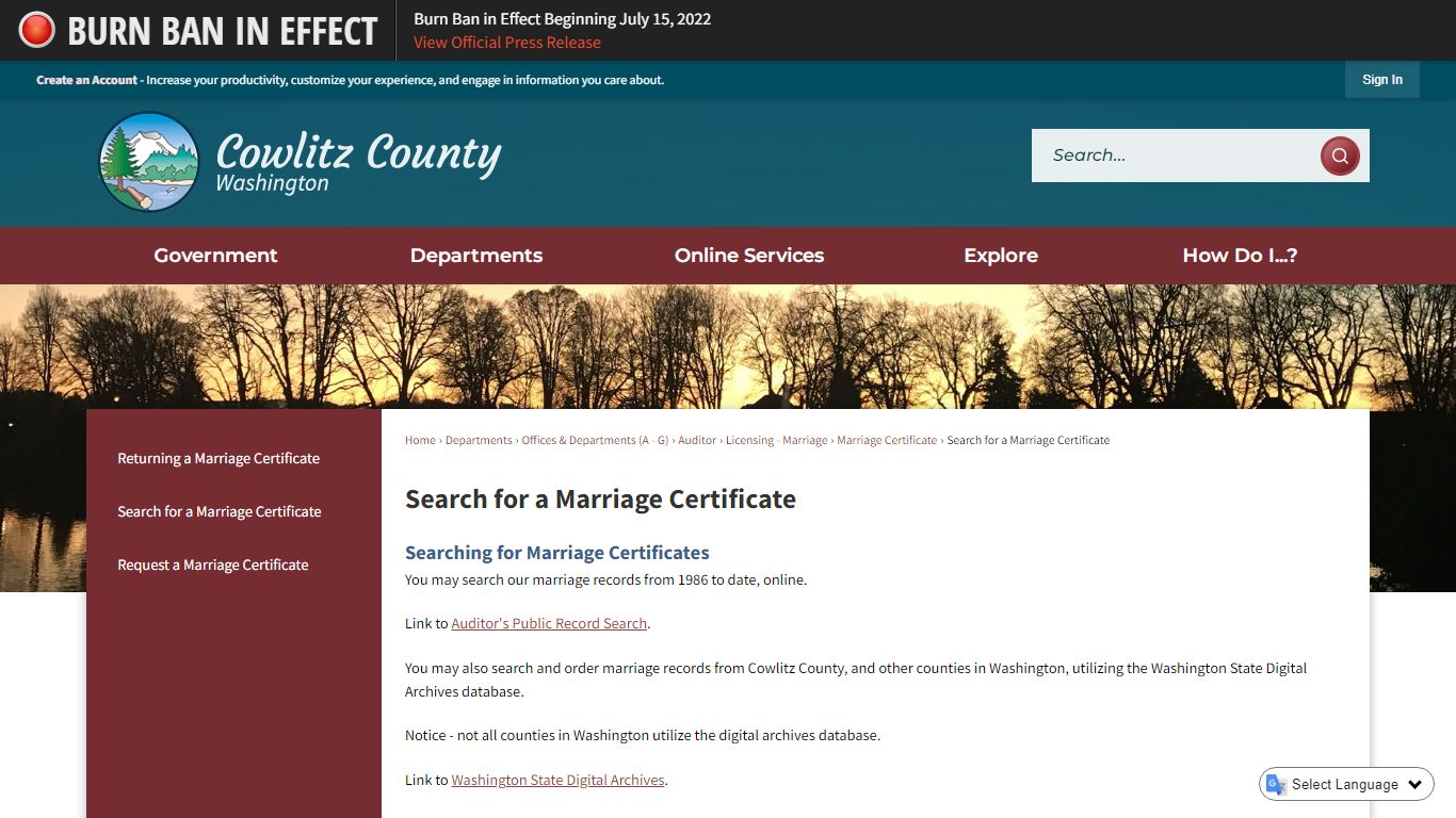 Search for a Marriage Certificate | Cowlitz County, WA - Official Website